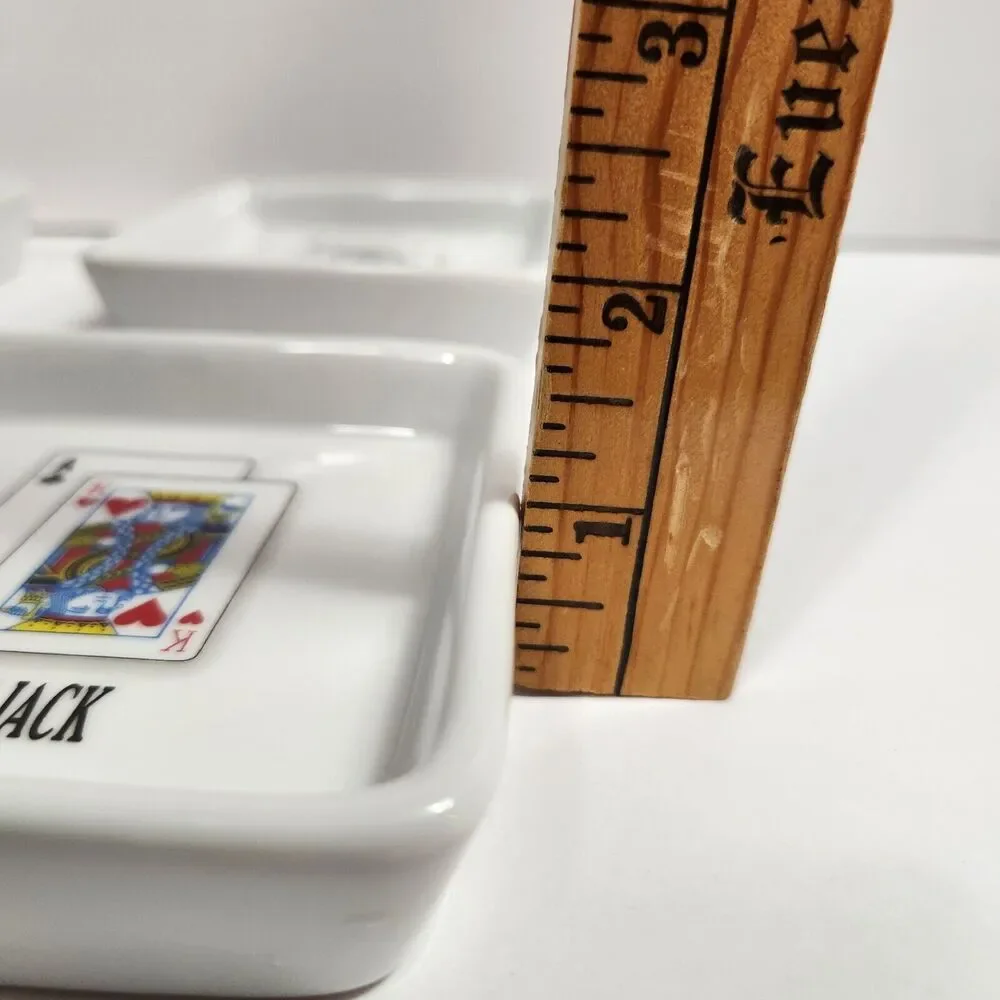 Set 4 Bella Casa By Ganz Black Jack Cards Ceramic Trinket Snack Dish Ashtray